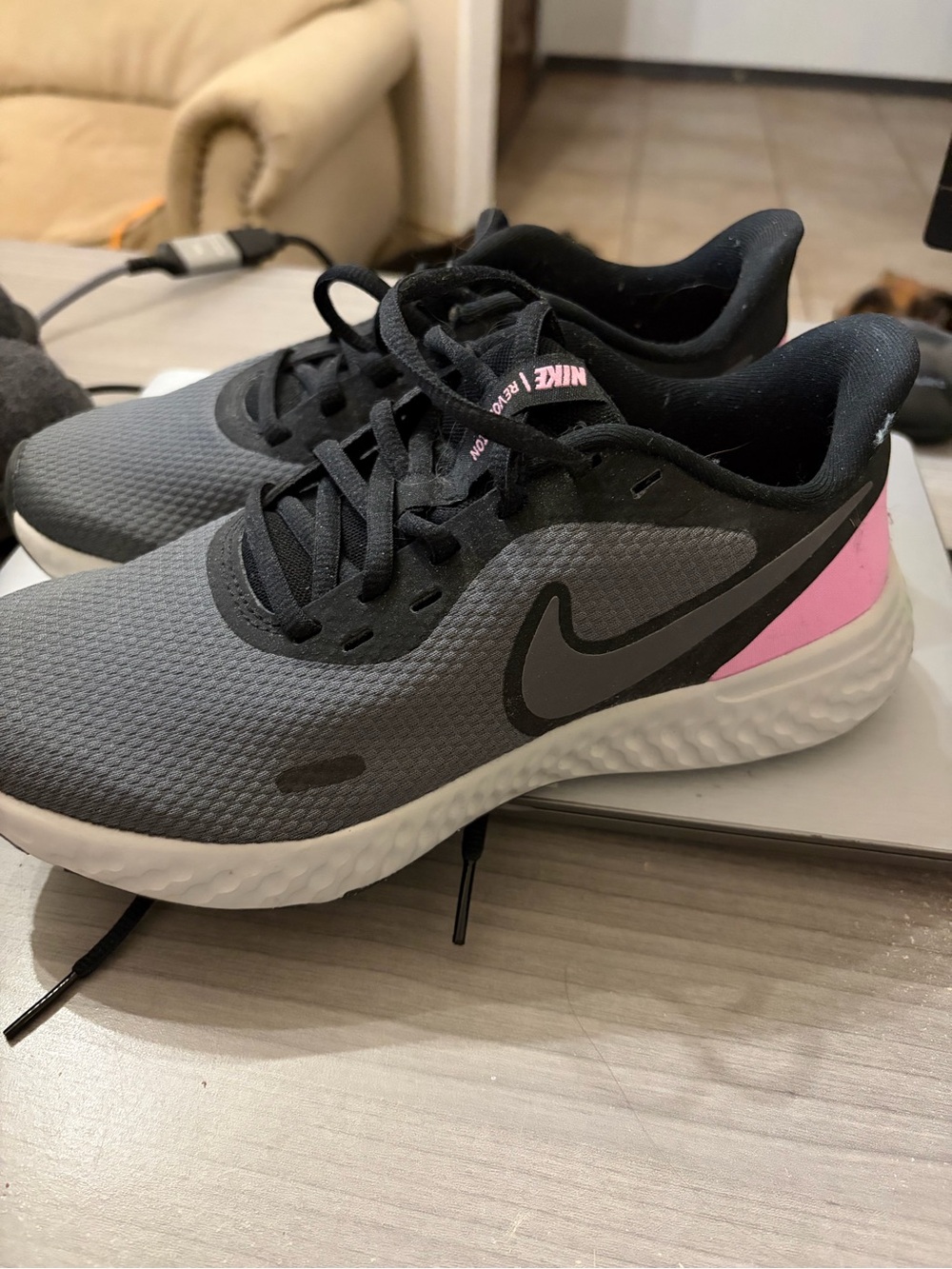 6.5 gray and pink Nike revolution 5 psychic